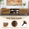 Walnut TV stand for TVs up to 80", featuring cut-out design, 2 doors, and cable management for a tidy living space.