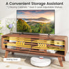 Brown TV stand for TVs up to 55" featuring sliding door, dual adjustable shelves, and spacious cabinets for living room.