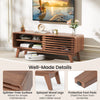Brown TV stand with splinter-free surface, protective foot pads, and stylish splayed legs, ideal for modern living.