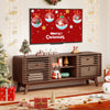 Walnut TV stand for TVs up to 65" with sliding doors, adjustable shelves, and mid-century design for living room.