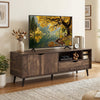 Rustic TV stand for TVs up to 65 inches featuring a 2-door cabinet, open shelves, and a large drawer for organized.