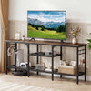 TV Stand for TVs up to 65 Inch with 3-Tier Open Shelves and 4 Hooks-Rustic Brown & Black - Gallery View 1 of 10