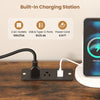 Built-in charging station with 2 AC outlets and USB ports on the TV stand for convenient device charging.