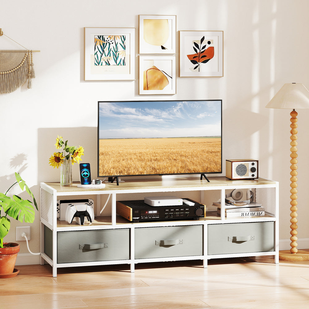 TV Stand for TVs up to 65 Inches with Power Outlets USB Charging-Natural - Gallery View 1 of 10