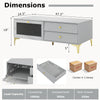 Gray TV stand featuring a wide countertop, spacious compartment, and dual drawers for versatile storage solutions.