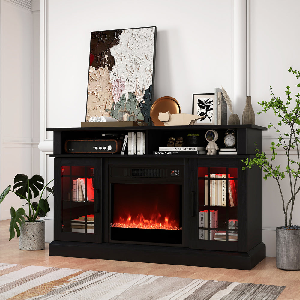 TV Stand with Electric Fireplace LED Lights and Remote Controls for TVs Up to 40 Inch-Black - Gallery View 1 of 10