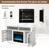TV stand with electric fireplace, RGB LED lights, for TVs up to 40 inches, featuring adjustable shelves and cable.