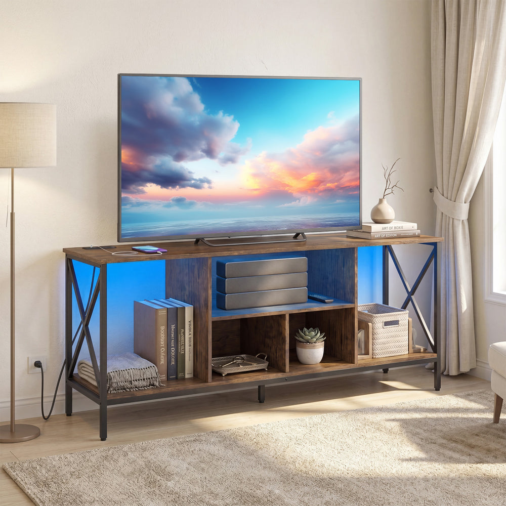 TV Stand with LED Lights for 65 Inch TV Entertainment Center with Power Outlets-Brown - Gallery View 1 of 11
