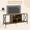 TV stand with LED lights, suitable for 65" TVs, featuring a brown finish, open compartments, and a heavy-duty metal.