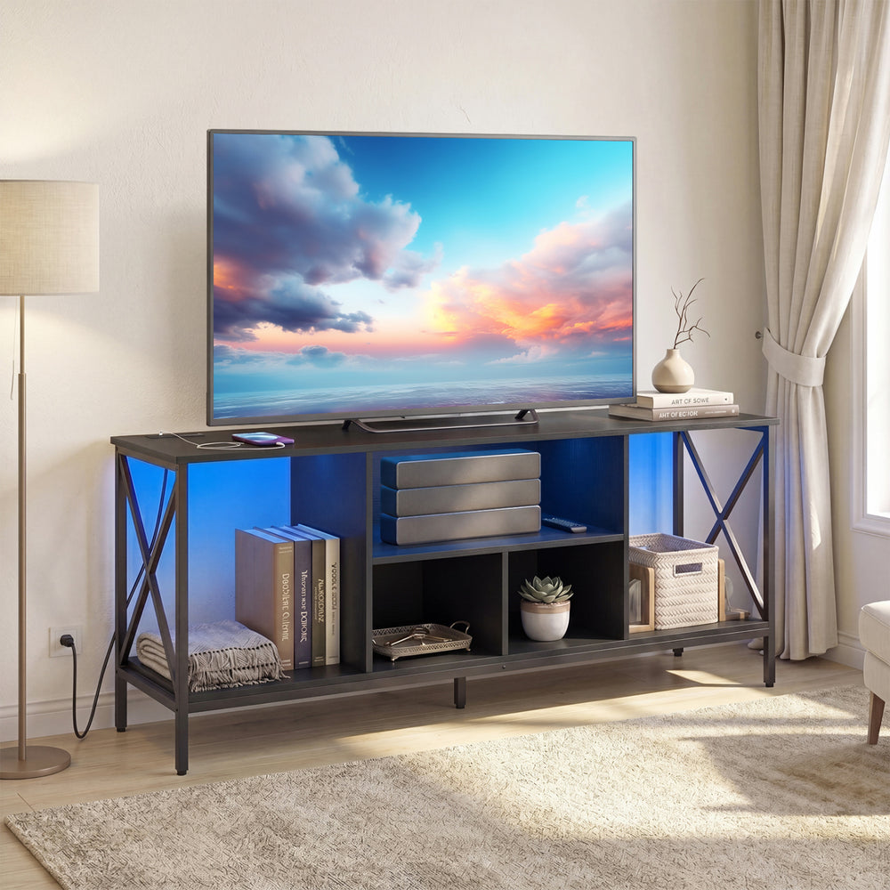 TV Stand with LED Lights for 65 Inch TV Entertainment Center with Power Outlets-Black - Gallery View 1 of 11