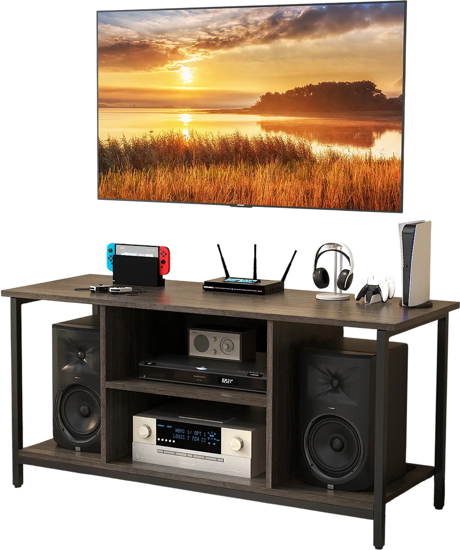 Costway 3-Tier TV Stand with Power Outlet USB Adjustable Shelf Gray 48197635 New