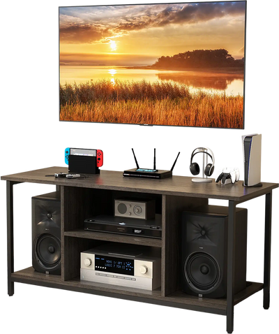 Costway 3-Tier TV Stand with Power Outlet USB Adjustable Shelf Gray 48197635 New