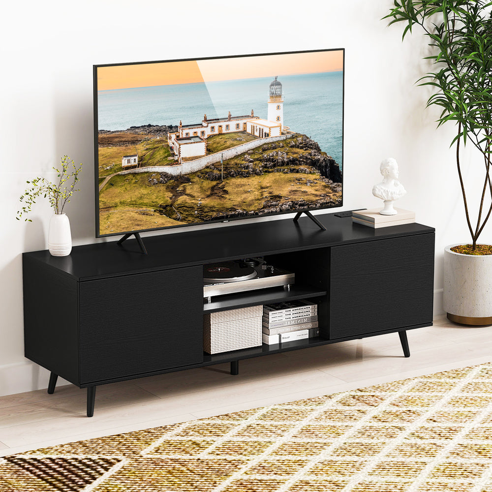 TV Stand with Power Outlets and Adjustable Shelf for 60 Inch TVs-Black - Gallery View 1 of 10