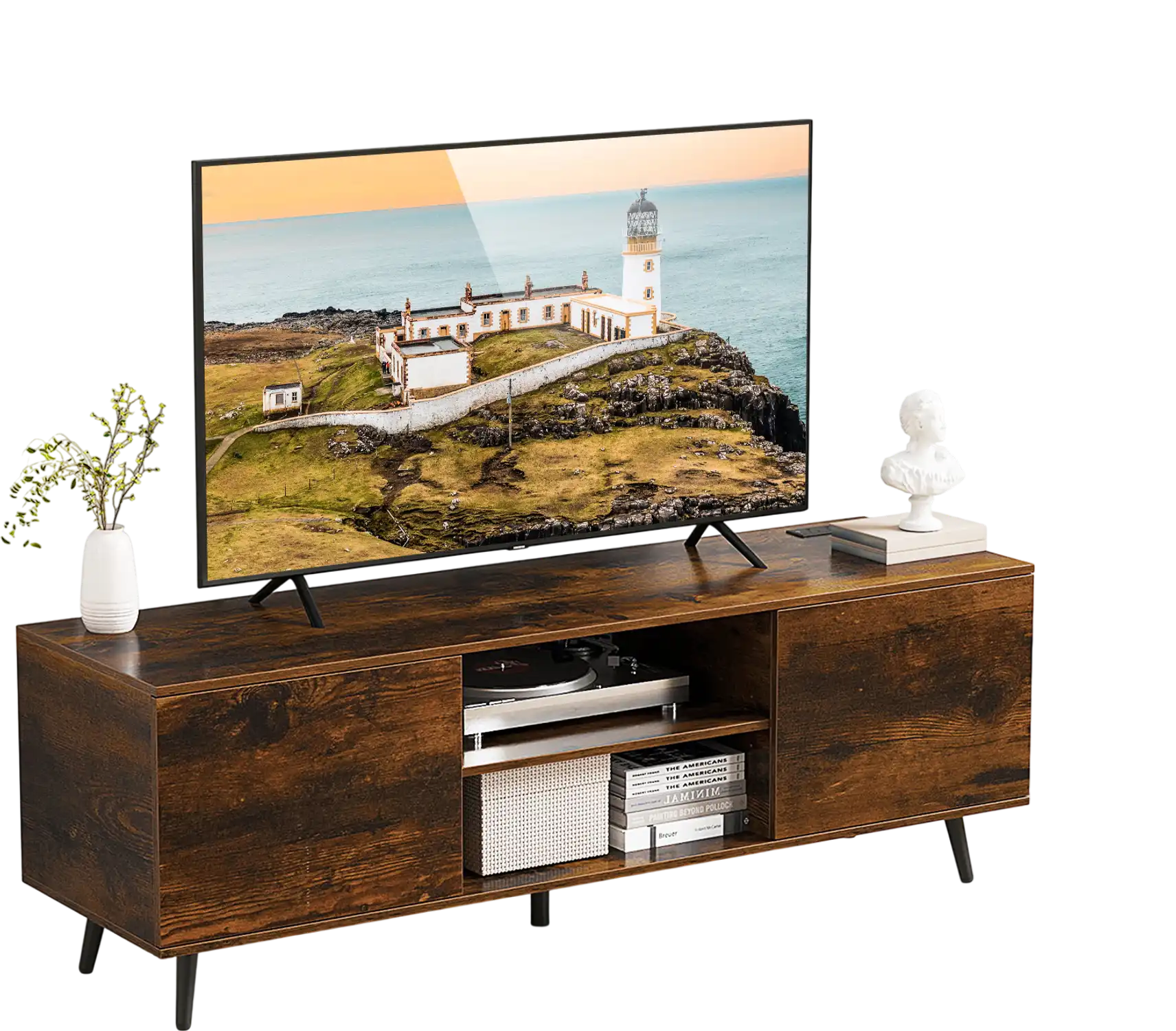 Costway TV Stand w/ Power Outlets Adjustable Shelf for 60