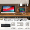 Industrial TV stand in rustic brown with power outlets and USB ports, ideal for TVs up to 50 inches and versatile use.