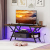 Rustic brown TV stand for 65-inch TVs featuring adjustable LED lights, built-in power outlets, and ample storage space.