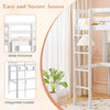 Twin size loft bed in white with integrated desk, shelves, and wide entrance for easy access, perfect for home or dorm.