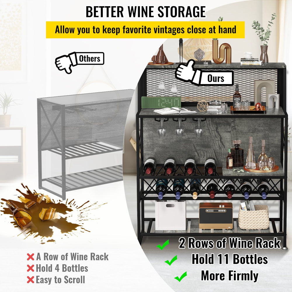 Vevor Bar Cabinet with Wine Rack and Glass Holder Industrial Liquor Storage Holds 12 Bottles New