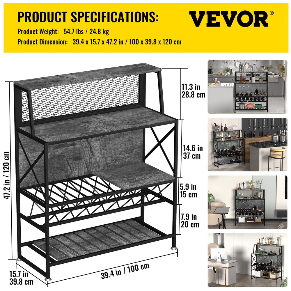 Vevor Bar Cabinet with Wine Rack and Glass Holder Industrial Liquor Storage Holds 12 Bottles New