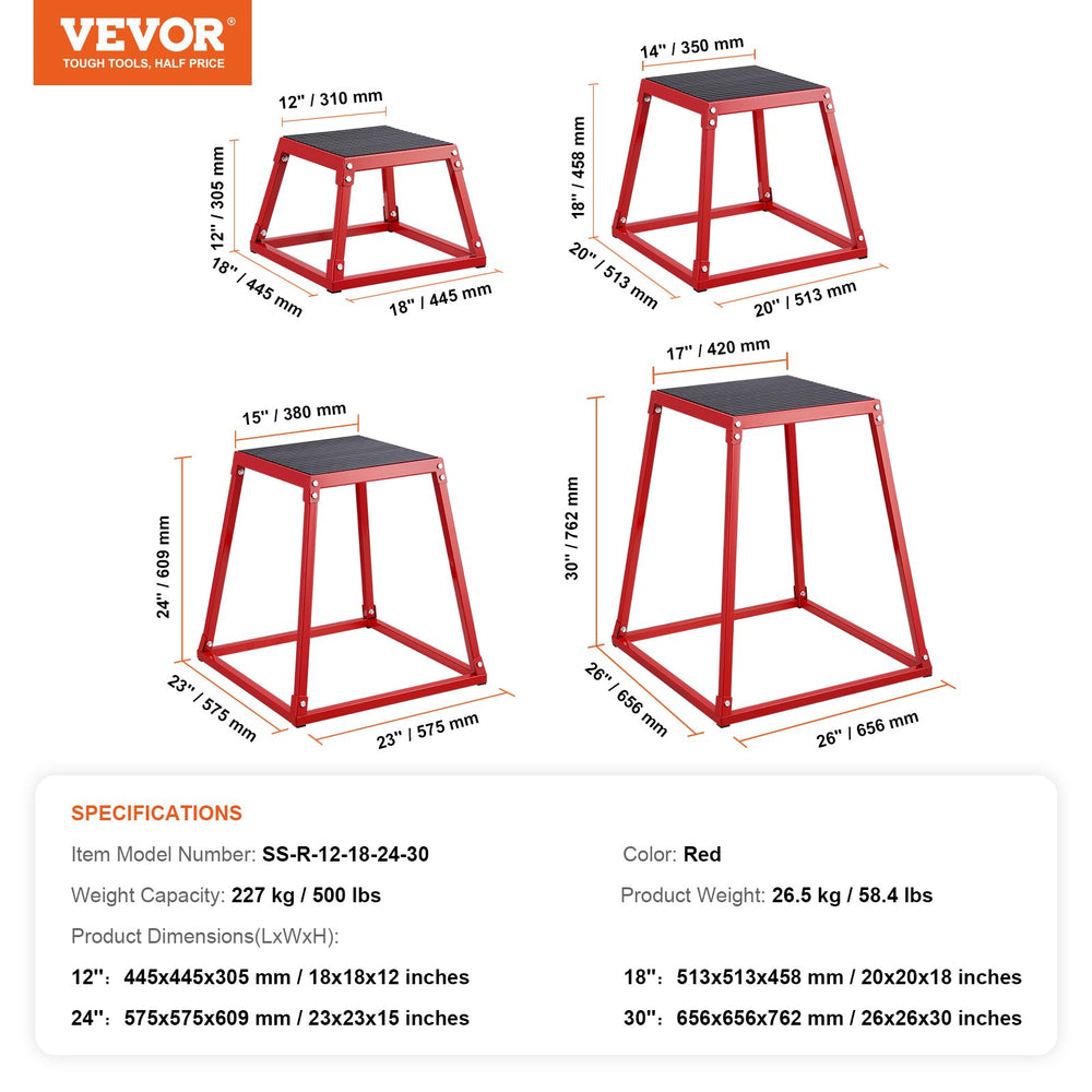 Vevor Plyometric Jump Boxes 12" 18" 24" 30" Anti-Slip Step Up Box Set 4 PCS New