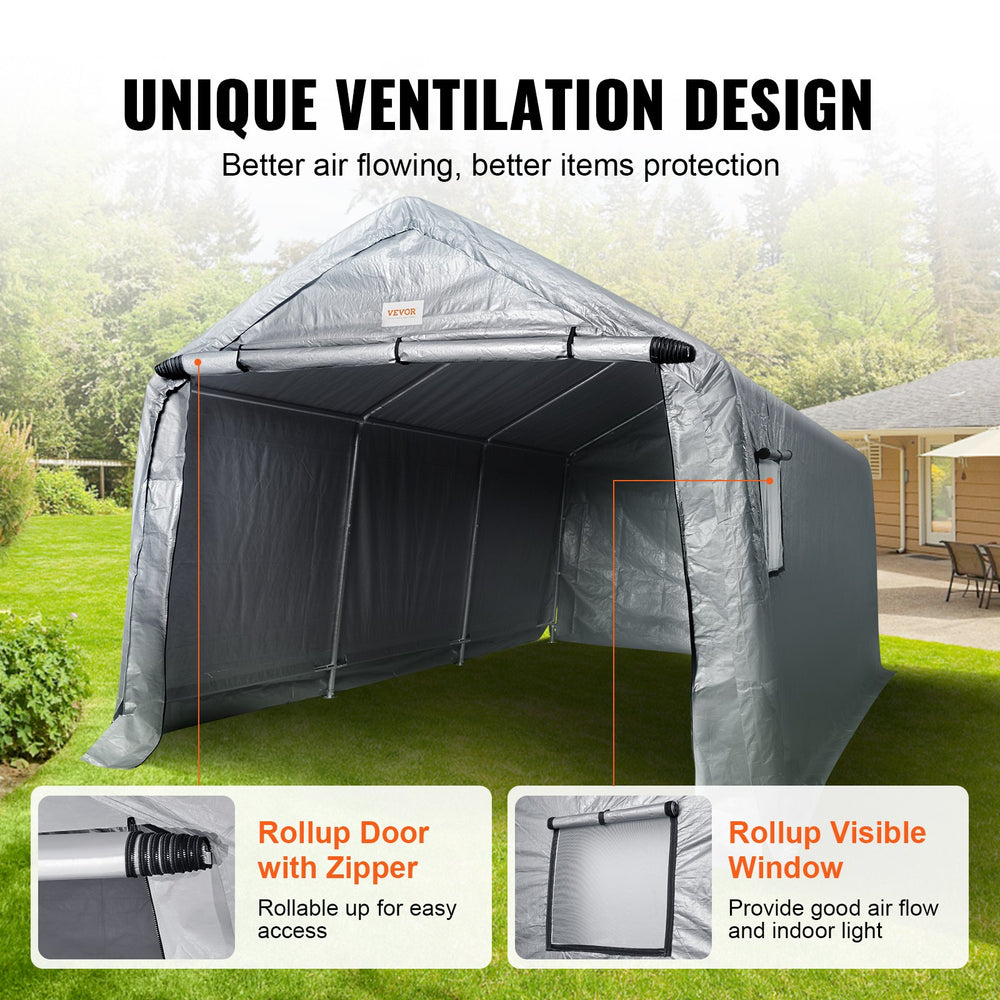 Vevor Outdoor Storage Shelter 10' x 15' x 8' Portable Shed Roll-Up Zipper Door Ventilated Windows New