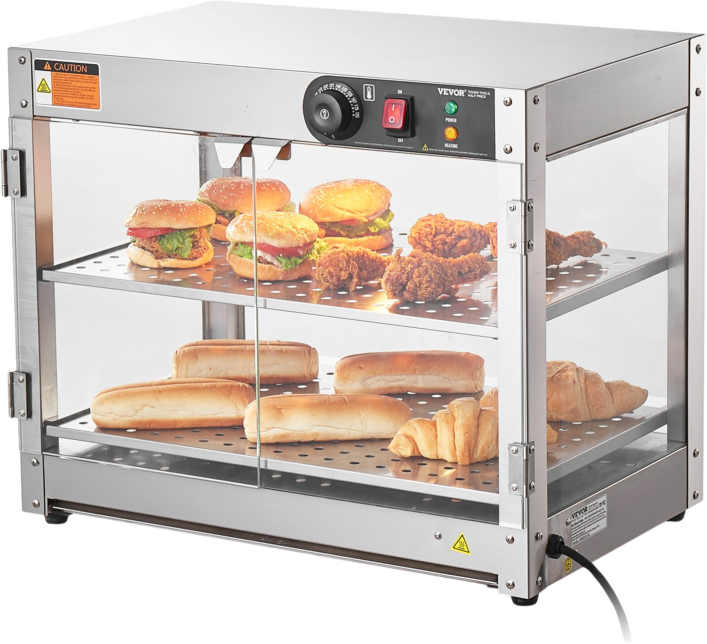 Vevor Commercial Food Warmer 2-Tier Stainless Steel 61 Qt Countertop Display with LED Lights 800W New