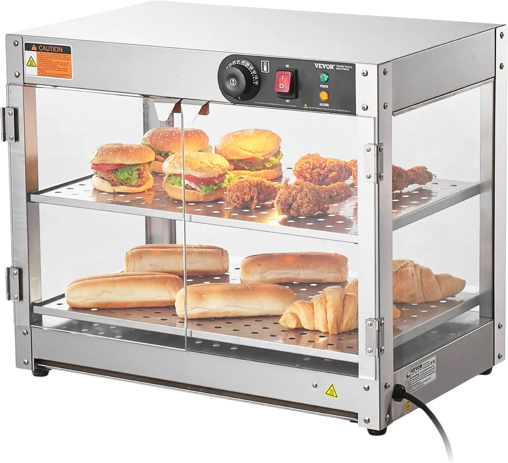 Vevor Commercial Food Warmer 2-Tier Stainless Steel 61 Qt Countertop Display with LED Lights 800W New