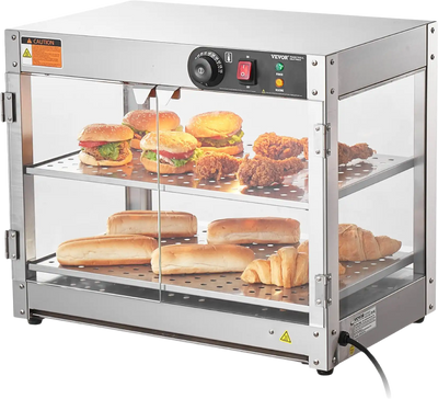 Vevor Commercial Food Warmer 2-Tier Stainless Steel 61 Qt Countertop Display with LED Lights 800W New