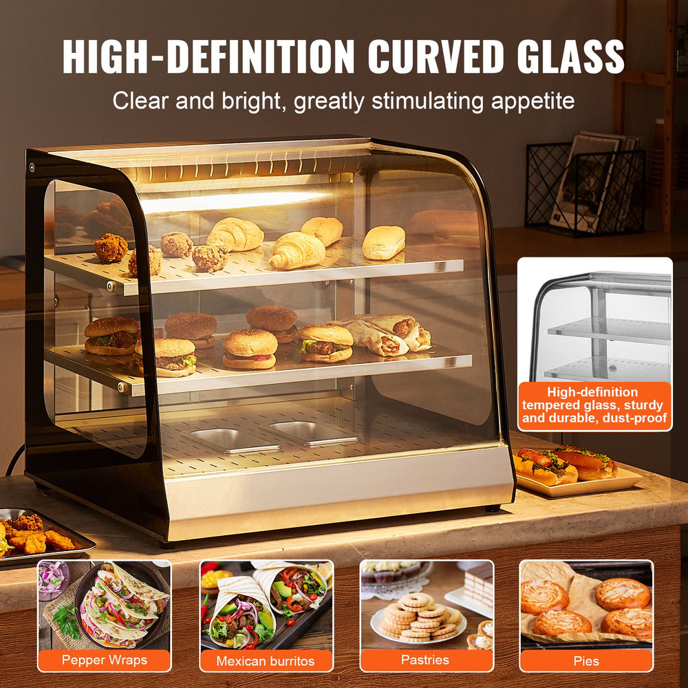 Vevor Food Warmer Display 850W 2-Tier Countertop Cabinet 86°F~185°F Temperature Range New