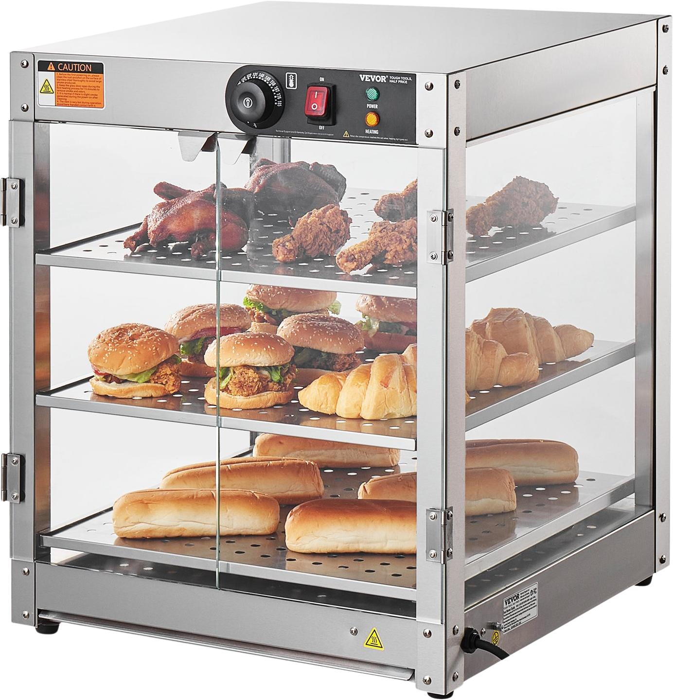 Vevor Commercial Food Warmer 3-Tier Stainless Steel 95 Qt Countertop Display with LED Lights 800W New