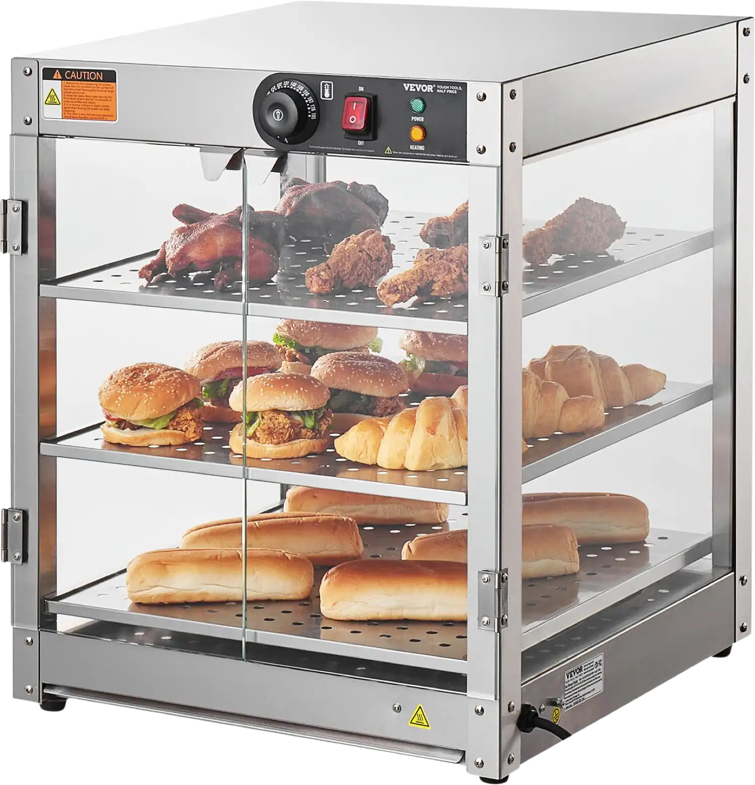 Vevor Commercial Food Warmer 3-Tier Stainless Steel 95 Qt Countertop Display with LED Lights 800W New