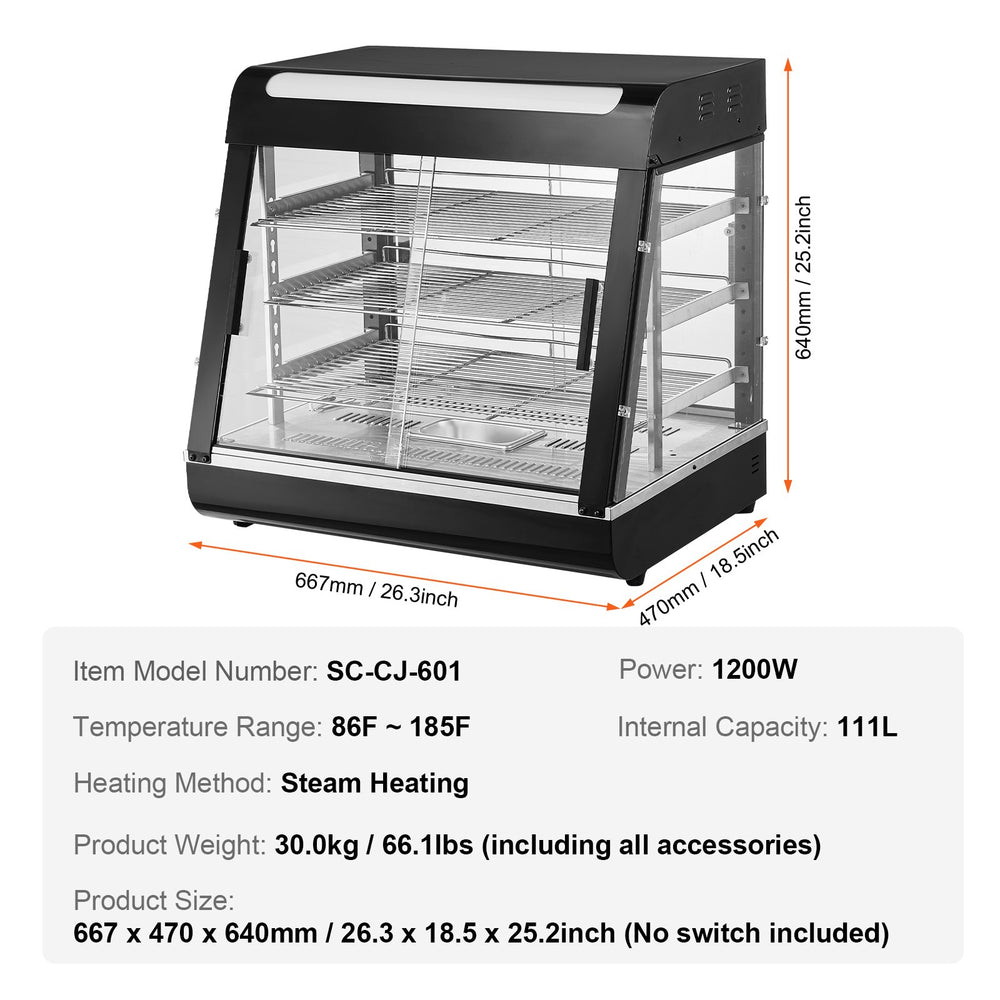 Vevor Commercial Food Warmer 3-Tier Display 117 Qt Countertop Cabinet with LED Lights 1200W New