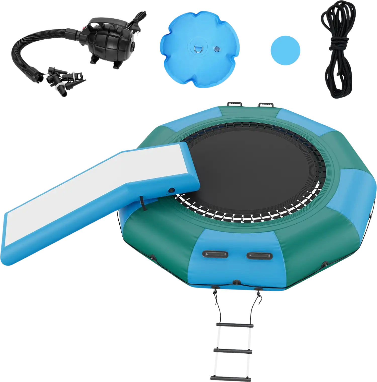 Vevor Inflatable Water Trampoline 10' Portable Swim Platform Bouncer with 3-Step Ladder and Slide New