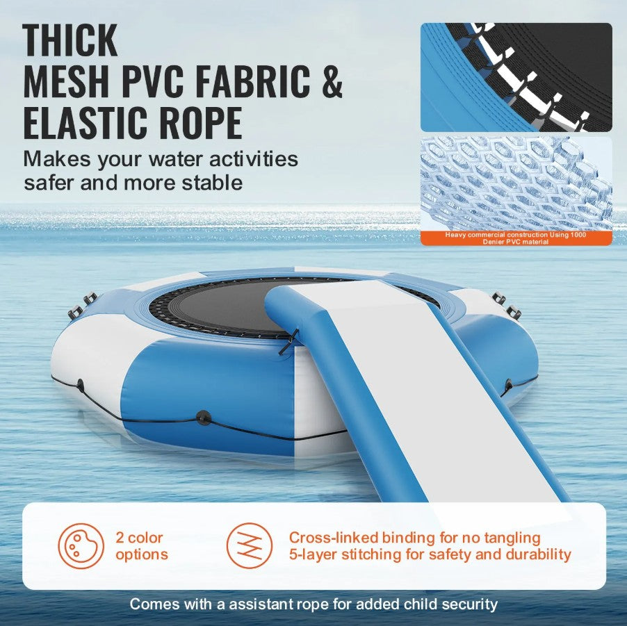 Vevor Inflatable Water Trampoline 10' Floating Bouncer with Slide Ladder and Air Pump New