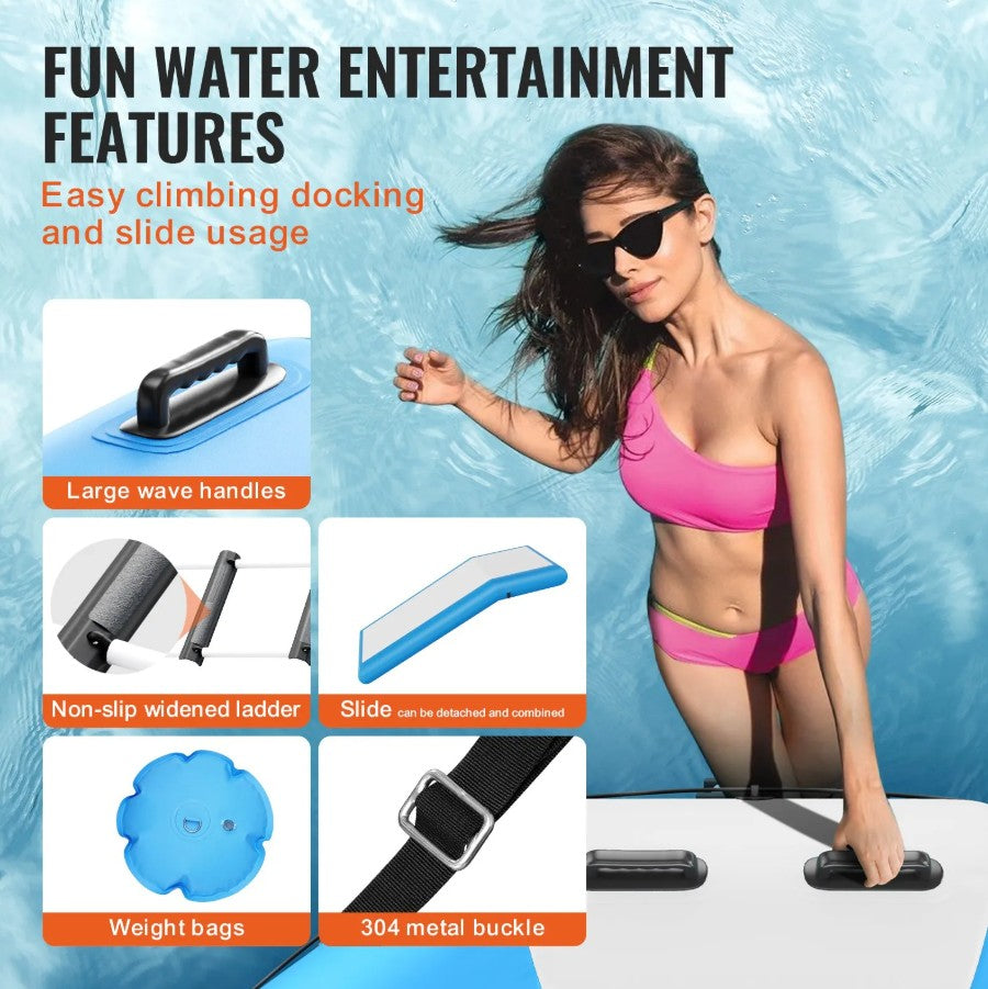 Vevor Inflatable Water Trampoline 10' Floating Bouncer with Slide Ladder and Air Pump New