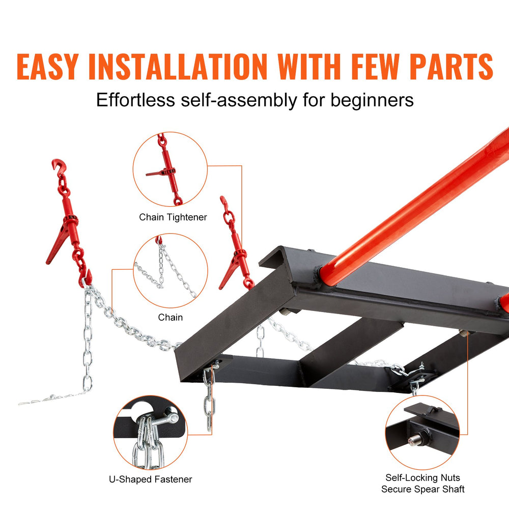 Vevor Hay Spear 49" 3000 Lbs. Loading Capacity Bucket Skid Steer Loader Attachment 60" Chain New