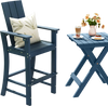 Tall blue Adirondack bar stool with ergonomic backrest, perfect for outdoor patios and backyard relaxation.