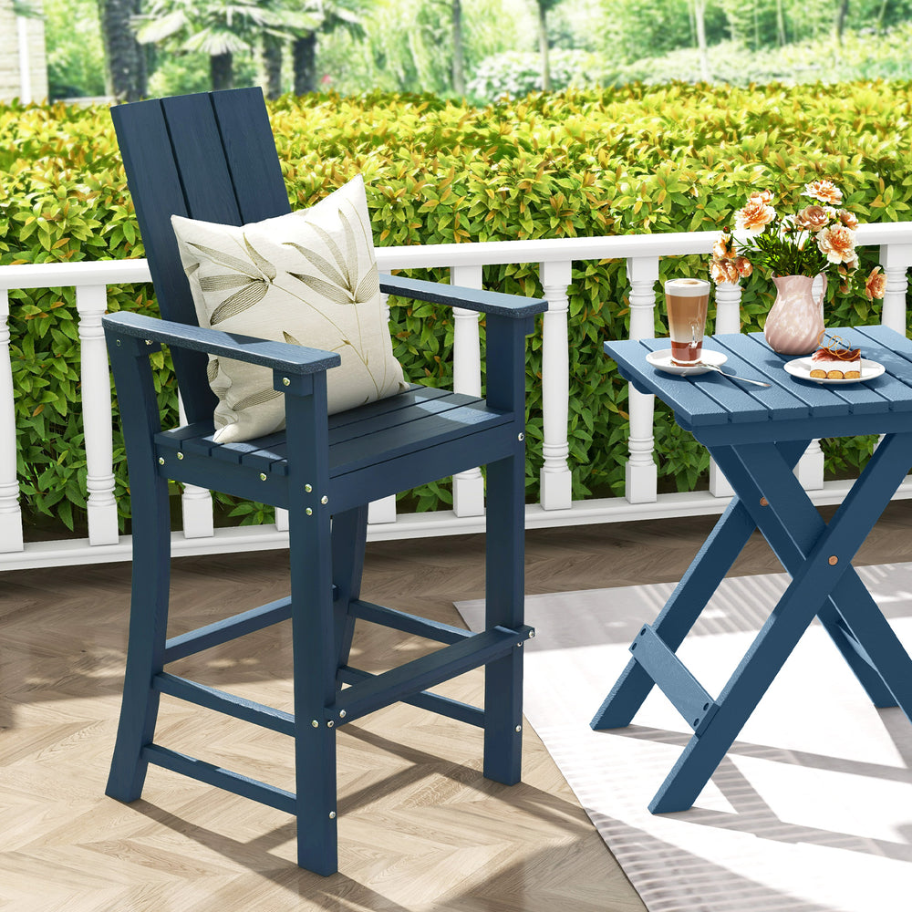 Tall Adirondack Chair Outdoor Bar Stool with Ergonomic Backrest for Backyard-Blue - Gallery View 1 of 8