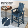 Tall blue Adirondack bar stool with ergonomic backrest, slatted design, and realistic wood grain for outdoor comfort.