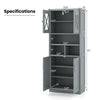 Tall gray bathroom cabinet with acrylic doors, featuring 2 cabinets and 3 adjustable shelves for versatile storage.