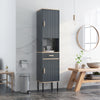 Gray free-standing bathroom cabinet with a sleek design, featuring a drawer and adjustable shelves for versatile.