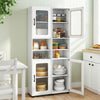 Tall white bathroom storage cabinet with fluted doors, adjustable shelves, and large capacity for versatile.