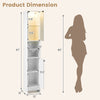 Tall bathroom storage cabinet with LED lights, adjustable shelves, and a sleek white finish, ideal for compact spaces.
