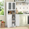 White bathroom storage cabinet with frost glass doors and open compartment, featuring adjustable shelves for versatile.