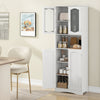 White bathroom storage cabinet with open compartment and frost glass doors, showcasing adjustable shelves and elegant.
