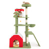 Gift box-shaped condo and rotary basket bed on a 61-inch green Christmas cat tree for cozy lounging and play.