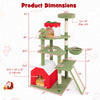 Cute 61-inch Christmas cat tree in green with sisal scratching posts, two condos, and plush top perch for playful.