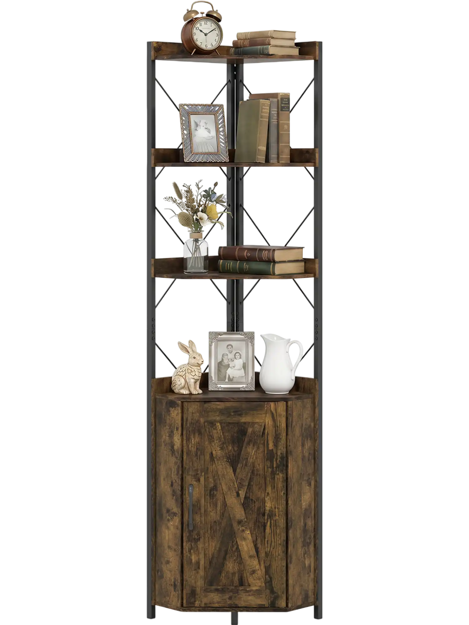 Costway Tall Corner Storage Cabinet Bookcase w/ 3-Tier Shelf 14785692 New