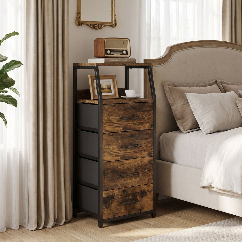 Tall Dresser with 4 Fabric Drawers and Metal Frame for Bedroom-Rustic Brown - Gallery View 1 of 10