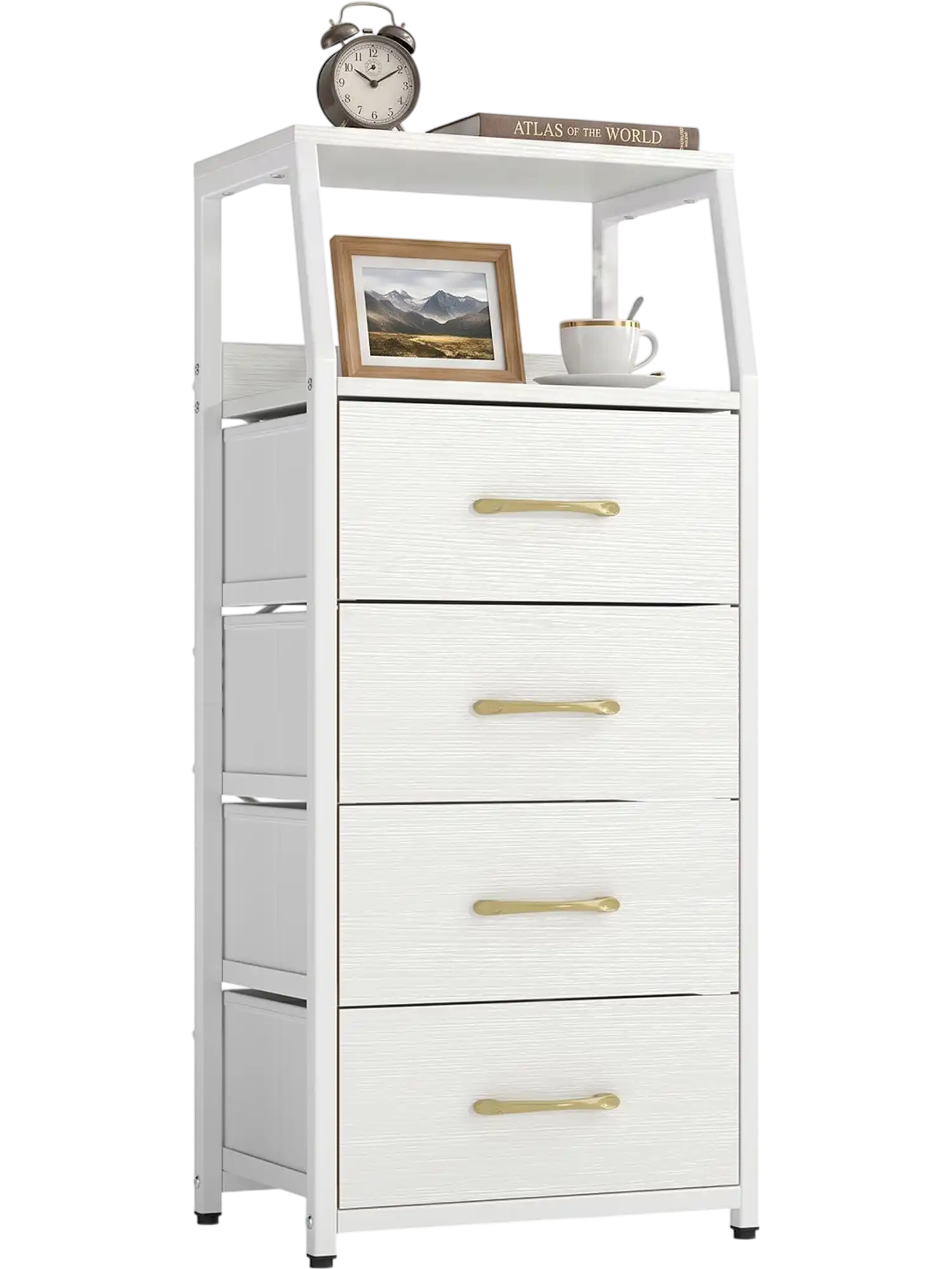 Costway Tall Bedroom Dresser 4 Fabric Drawers Metal Frame 64650438 New